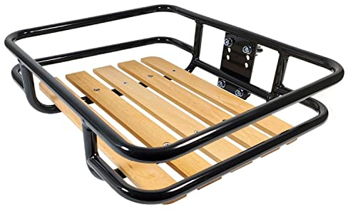 Frontgepäckträger Fahrrad | Gepäckträger Vorderrad | Red Loon | Stahl/Holz | Holz Auflage