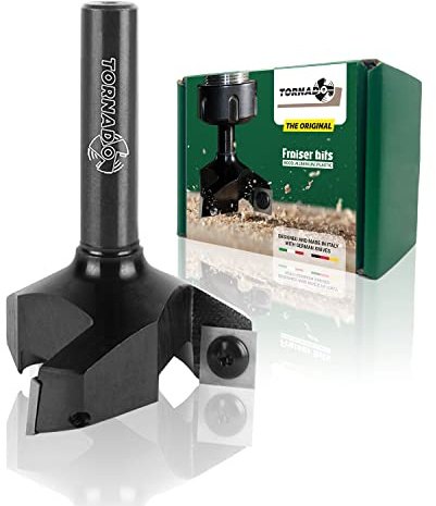 Fraiser Tornado – Planfräser Holz mit Schnittdurchmesser 60 mm und 12 mm Schaft, 3 austauschbaren HM-Wendeplatten – Flächenfräser für große Flächen, Kantenfräser und Nutfräser für CNC und Oberfräse