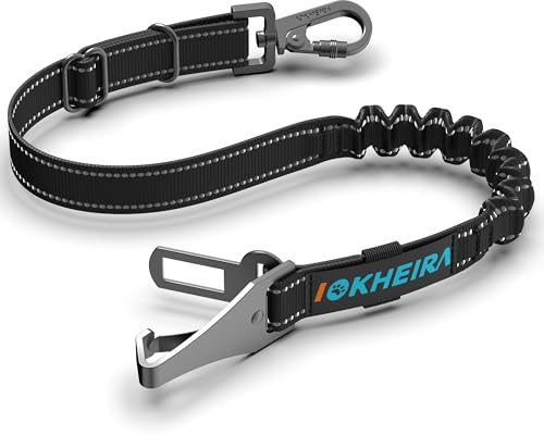 IOKHEIRA Hunde Sicherheitsgurt für Auto, Hundegurt fürs Auto Sicherheitsgeschirr Einstellbarer mit Universalstecker & Befestigung der Verriegelungsstange (Mitternacht)