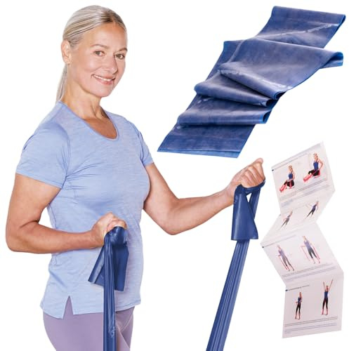 TheraBand 2,50m im PE Beutel mit Anleitung blau | Fitnessband | Gymnastikband | Stretchband für Ganzkörpertraining | Widerstandsband | Training Bands für Zuhause | Fitness Zubehör | 100% Naturlatex
