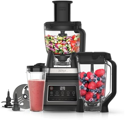 Ninja 3-in-1 Küchenmaschine & Mixer mit 5 Programmen: Mixen, Max Mixen, Hacken, Mischen, Pürieren, 1,8L Schüssel, 2,1L Krug, 700ml Becher, 1200W, spülmaschinenfest, Auto-iQ, Schwarz BN800EU