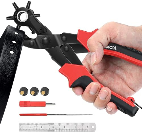 XOOL Lochzange für Leder, Gürtel Lochzange mit Hebelübersetzung, Ermüdungsfreies Arbeiten, Locher, Gürtellochzange für Uhrengürtel, Stoff, Karton, Schuhe, Geldbörsen, Kleidung, uvm…