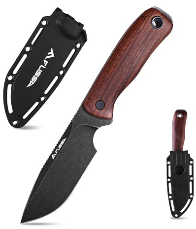 FLISSA Outdoor Messer, Jagdmesser feststehende Klinge aus 14C28N Stahl | Premium Survival Messer mit Ebenholzgriff & Scheide, Full-Tang Bushcraft Messer für Outdoor, Abenteuer, Geschenke für Männer
