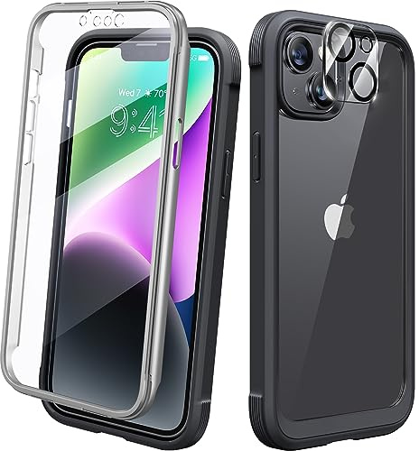 Diaclara für iPhone Hülle, Militärschutz 360 Grad Vollschutz mit integrierter Displayschutzfolie und Kameraschutz, Handyhülle Case füriPhone 14Schwarz-s