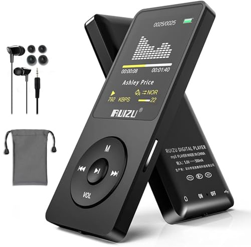 RUIZU 32GB MP3 Player mit Bluetooth 5.3, Leichter tragbarer Musikplayer mit Tastensteuerung, 1,8 Zoll Bildschirm, Bis zu 80 Std. Wiedergabe, FM Radio, Sprachaufnahme, Erweiterbar bis 128GB