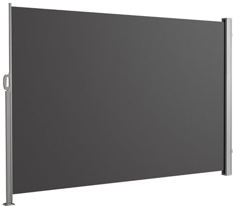 Floordirekt Seitenmarkise aus Aluminium, 160x300cm Anthrazit - ausziehbarer Sicht- & Sonnenschutz für Balkon & Terrasse, Polyester 280 g/m² (PU), UV-Schutz UPF50+, mit Bodenhalterung