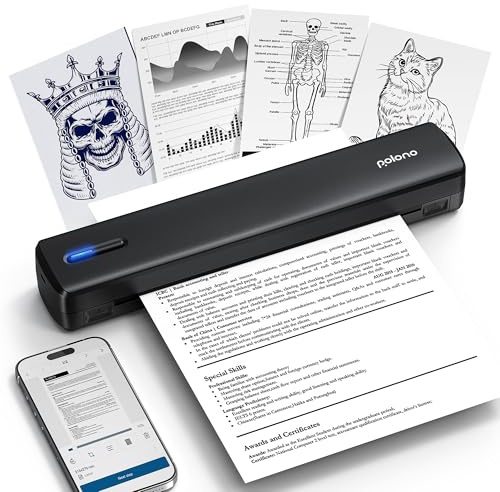 POLONO Thermodrucker A4 Wireless, Smart AI APP, mobiler A4 Drucker für Reisen, 8.5x11 US Brief, tragbarer Drucker kompatibel mit iOS, Android, Laptop für Büro, Auto, Zuhause (Schwarz)