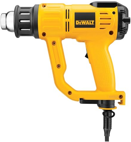 Dewalt 2.000 Watt Heißluftpistole D26414 (Temperatur 50-600°, Luftdurchsatz: 650 l/min, mit Flach- sowie Konusdüse und Lackschaber, sichere vertikale Standposition zum stationären Einsatz)