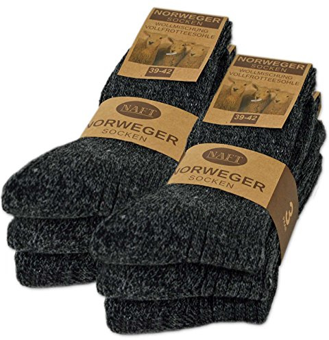 sockenkauf24 6 Paar Norweger Socken mit Wolle Damen & Herren Wintersocken Schwarz Grau Anthrazit