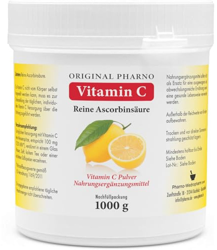 Vitamin C Pulver - Reine Ascorbinsäure - Apotheken Qualität 1 kg | 1 Dose mit 1.000g [Original-Pharno]