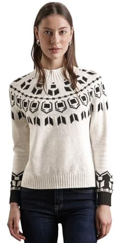 Street One Damen A302835 EOS_Placed Jacquard Sweater, Cream White Melange, 42 EU, Cream White Melange, 42
