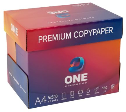 ONE Druckerpapier A4 Kopierpapier - DIN A4-2.500 Blatt - 1 Karton | ONE Druckerpapier und Kopierpapier DIN A4, 2.500 Blatt, 1 Karton, weiß, für Laser/Tintenstrahl, Büro und Home Office