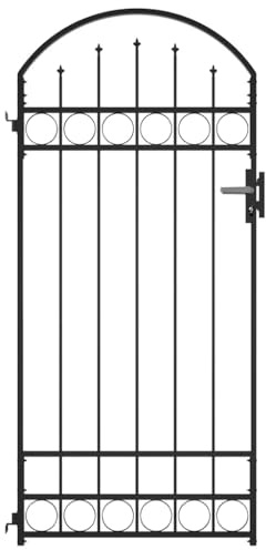 vidaXL Zauntor Assen Gewölbte Spitze Gartentor Metalltor Hoftor Tor Pforte Gartenpforte Gartentür Zauntür Tür Einzeltor Stahl 89x200cm Schwarz
