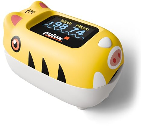 Pulox PO-230 Finger-Pulsoximeter für Kinder in Gelb, Messung von SpO2 und Puls in wenigen Sekunden - mit Stickern zum selbst bekleben