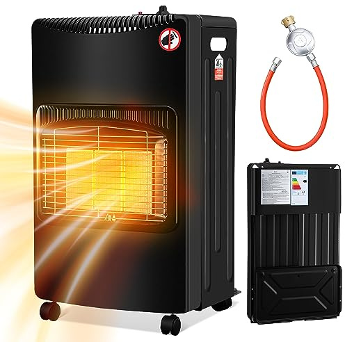 Tysobes Gasheizofen Gasheizer Keramik 4200 Watt, Gas Heizstrahler Flammenausfall-Schutz Gasheizgerät Gasheizung Gasofen Butan- oder Propangasflaschen bis 15kg, inkl. Gasdruckregler Gasschlauch