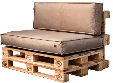 GoldenGroup Gartenset Kissen für Palettenmöbel Cappuccino - Strapazierfähiges Gewebe - Palettenkissen Set Gefüllt mit Schaumgranulat - 120x80x15 Sitzkissen - (2X) 60x40x15 Rückenkissen