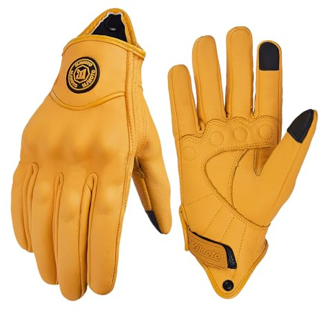 mjmoto Klassische Motorradhandschuhe aus Leder, Perforiert, für Herren, Gelb, für Straßenmotorrad und Rennrad (Gelb, XL)