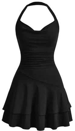 SweatyRocks Damen A Linien Kleid Neckholder Kleid Rückenfrei Partykleid | Kleid Damen Sommer, Ärmelloses Kleid, Mehrschichtiges Minikleid, Blau Kleid, Kleid Kurz