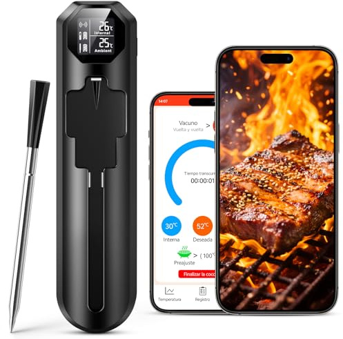 maxtachi Fleischthermometer Kabellos, Doppelsensor Bratenthermometer Digital mit App, 150m Bluetooth Grillthermometer Küchenthermometer für BBQ Ofen Grill Smoker Rotisserie Airfryer Geschenk