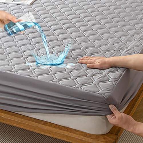HIGHDI Matratzenschoner Wasserdicht 90 X 200 cm, Kinder Gestepptes Grau Topper Matratzenauflage, Waschbar, Atmungsaktive Matratzenbezug (Dehnbar Auf 27 cm)