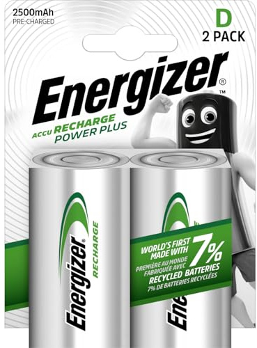 Energizer Recharge Power Plus - Batterien D wiederaufladbar (4 Stück) - 2500 mAh NiMH Akku - Bis zu 3 Jahre nutzbare Batterielebensdauer - 100% plastikfreie Recycelbar Verpackung
