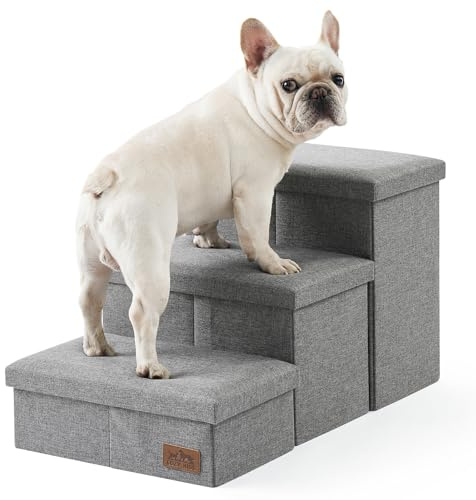 COZY KISS Hundetreppe für Kleine Hunde mit Stauraum, Breite Haustiertreppe Faltbare für Bett und Couch, Hunderampe mit Rutschfestem Boden, Lecksichere (Grau, 43x72x42.5cm, 3)