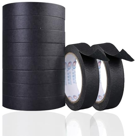 10 Rollen Masking Tape Malerband Beschreibbare Deko Klebeband Abdeckband Malerkrepp Tape 15mm X 20m, für DIY Handwerk Scrapbooking Drafting Kunstbedarf für Kinder (Schwarz)