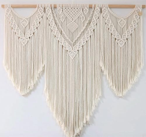 FZHLR Makramee Wandbehang Gross 110cm x 95cm Boho Chic Tapisserie Wanddekor Groß Gewebte Makramee Wandteppiche Über dem Kopfteil Hochzeit Balkon Schlafzimmer,Beige A
