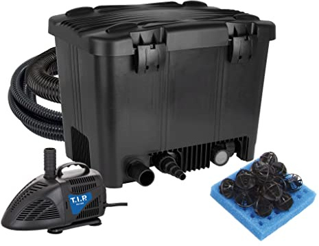 T.I.P. Teichfilter - Teichaußenfilter-Set (20.000 l Teichvolumen, Wet-and-Dry Technologie, UV-C 18 W, Filterbehälter 70 l, inkl. Pumpe, UV-C Strahler, Schläuche, Filtermaterial) WDF 20000 UV 18, 30285