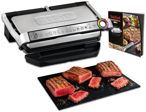 Tefal OptiGrill+ XL Kontaktgrill, 9 Programme, manueller Modus, 200 W, Garstufenanzeige, Dickemessung, Abnehmbare XL-Platten, Elektrogrill, Edelstahl, GC722D16