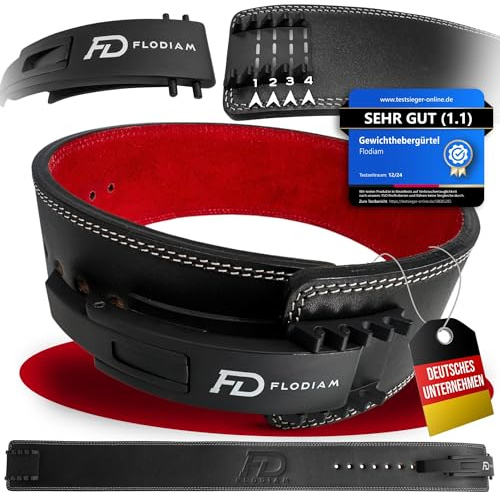 Flodiam Profi Gewichthebergürtel Full Power Design Herren & Damen [Schnellverstell] Hebelverschluss Gym Lifting Belt Fitness Gürtel Büffelleder Weightlifting Powerlifting 10cm hoch, Schwarz/Rot, M