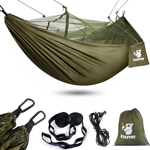 Kiaitre Hängematte Outdoor mit Moskitonetz - 260 x 130 cm Leichte Nylon für Rucksacktouren, Camping, Wandern und Strandabenteuer - 200kg Tragfähigkeit