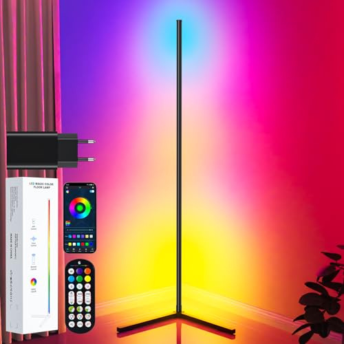 TRUMPETS LED Stehlampe Wohnzimmer 165cm, RGB Ecklampe Dimmbar mit Fernbedienung und APP, 16 Millionen Farben, Musikmodi, DIY-Modus & Timing -Funktion für Schlafzimmer