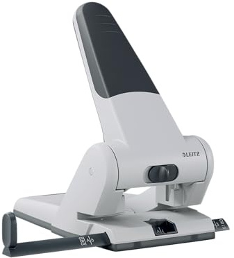 Leitz Extrastarker Registratur-Locher, Für 65 Blatt, Großer leistungsstarker Locher für müheloses Lochen im Büro, Aus Aluminiumdruckguss, recycelte Kunststoffteile, 100% recycelbar, Weiß, 51800084