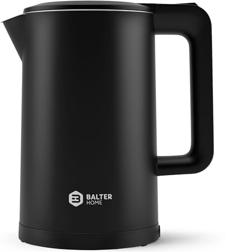 Balter Wasserkocher Edelstahl WK-4, 1,7 Liter, elektrischer Wasserkocher, Doppelwand Design, BPA frei, LED, Teekocher Kompakt, leise (Schwarz)