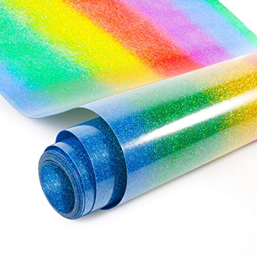 NANAPLUMS Regenbogen-Glitzer Plotterfolie Textil, Holographic HTV-Flexfolie | Bügelfolie mit schillerndem Regenbogen-Effekt; leicht zu schneiden & entgittern, für T-Shirts, Taschen und Textilien.