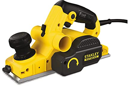 Stanley FatMax Elektrohobel FME630K (750 Watt, 82mm Hobelbreite, umschaltbarer Spanauswurf, plangefräste Hobelsohle mit 3V-Nuten, inkl. Parallelanschlag, Absaugadapter, Staubsack, Koffer)