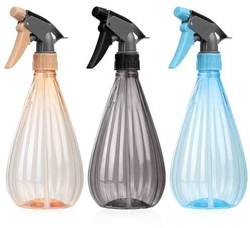 XKQYX 3 Stücke Sprühflaschen 600 ml, Wassersprühflasche Pflanzen, Kunststoff Zerstäuber Sprühflaschen, Mister Sprüher für Hausreinigung, Garten, Friseur, Pflanzen, Blumen -Orange/Grau/Blau