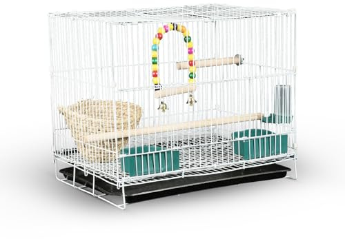 Leichter Vogelkäfig-Set, mit Vogelkäfig, Vogelspielzeug, Vogelnest aus Stroh und praktischer Reinigungsschale, geeignet für Langschwanz-Papagei, Wellensittich, Papagei, Spatz, Kanarienvogel, geeignet