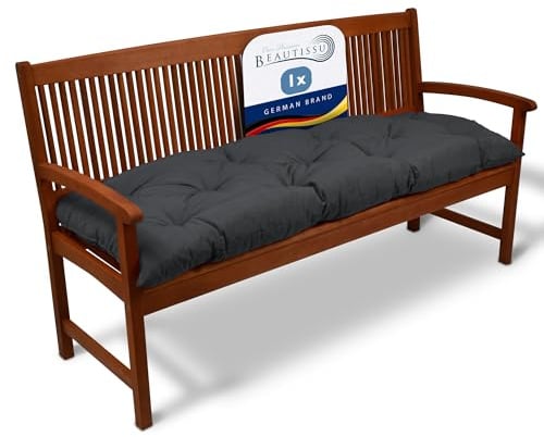 Beautissu Bankauflage Flair BK - Sitzkissen für Gartenbank - Polster Auflage Outdoor - Bankpolster Auflage für Sitzbank & Hollywoodschaukel - ca. 150x50x10 cm - Anthrazit