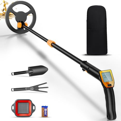 Metalldetektor für Kinder, Couleeur Metalldetektor Klein mit wasserdichte Suchspule und LCD-Bildschirm, Einstellbarer Länge 66-83CM Metalldetektor Kinder mit Rechen und Schaufel für die Metallsuche