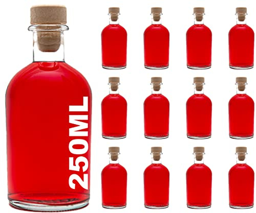casavetro 12 Glasflaschen 250ml Griffkorken – Bügelflaschen 250 ml zum Befüllen leere – Likörflaschen Apothekerflasche Glas mit Korken Dekoration