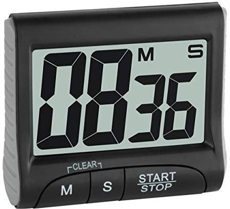 TFA Dostmann Digitaler Timer und Stoppuhr, 38.2021.01, Multifunktionstimer, Countdown-Uhr bis 99min/59s, elektronische Eieruhr, mit Display, Memory-Funktion, große Ziffern, mit Magnet/Ständer, schwarz