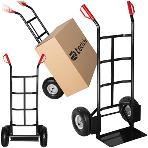 tectake® Sackkarre mit Ladeschaufel, Sackrodel mit Stahlrahmen, Räder Gummi-Luftbereifung, belastbar bis 200 kg, Transporter für Getränkekisten, für Umzug, Waschmaschine - schwarz