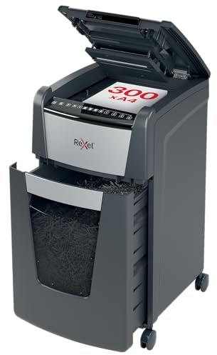 Rexel Optimum AutoFeed+ 300X Automatischer Aktenvernichter, 300 Blatt | Sicherheitsstufe P4, Partikelschnitt, für Büros und Abteilungen, 60 Liter Abfallbehälter, mit Lenkrollen, 2020300XEU