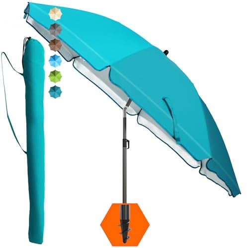 4smile Sonnenschirm Strand SunnyJoy, Türkis - UPF 50+ Strandschirm Ø 200 cm, sicherer Sonnenschutz Strand, Strandschirm windfest stabil - Sonnenschirm mit Schutzhülle
