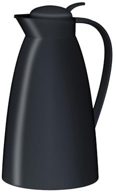 alfi ECO 1,0l, black, Isolierkanne mit hygienischem Hartglaseinsatz aus Kunststoff, Drehverschluss mit bequemer Drucktaste, Ausgießen mit einer Hand, ideal als Kaffeekanne, Teekanne, BPA-frei