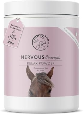 Annimally Nervenstärke - Pferde Relax Nerven Pulver 850g zur Beruhigung beim Pferd - Nervenkräuter mit Magnesium, Tryptophan, Baldrian, Passionsblume & Hanföl gegen Angst, Stress & für Transport