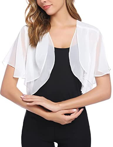 Aottori Bolero Damen Festlich Chiffon Cardigan Sommer Kurzarm Jacke Elegant | Open Front Bolerojacke,Schulterjacke, Kurze Jäckchen, Casual, Hochzeit Alltag Freizeit