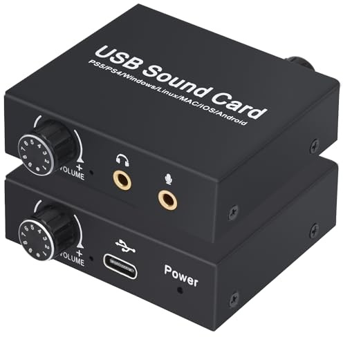 Tendak USB Soundkarte Externe Stereo-Soundkarte USB-Audioadapter mit 3,5mm Kopfhörer und Mikrofon Port, Lautstärkeregler, Bass Einstellung für Windows, Mac, Linux, PC, Laptops, Desktops, PS5
